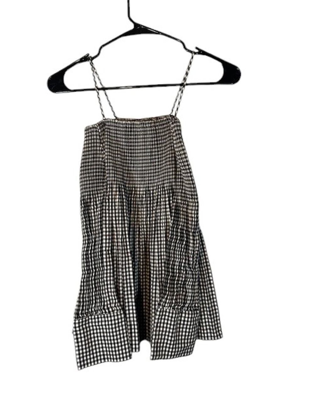 Zara Black White Check Plaid Cold Shoulder Accordion Style Blouse Women Sz XS